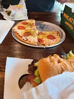 Pepperoni Pizza and Bacon Cheeseburger